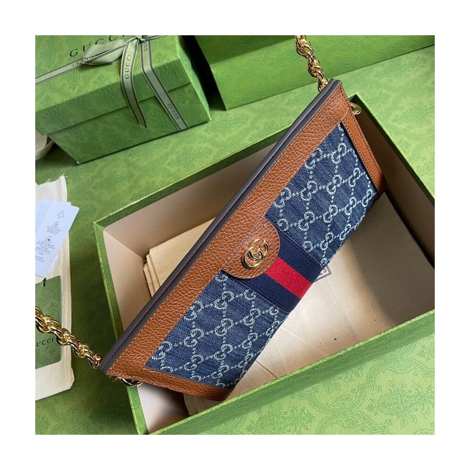 Gucci Ophidia GG Small Shoulder Bag in Blue Demin view 7