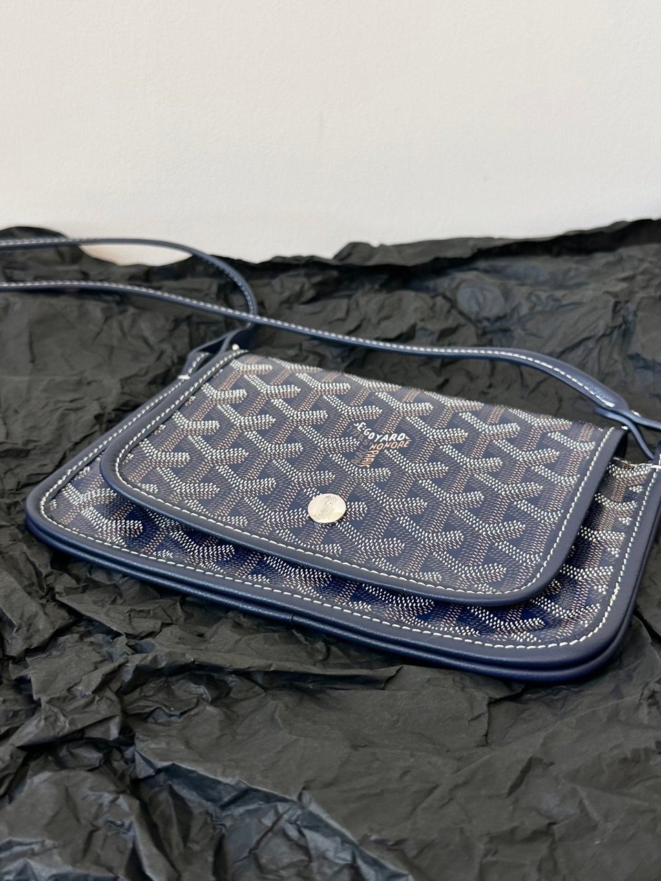 Goyard Plumet Pocket Wallet 20cm Navy Blue Goyardine Canvas And Lambskin Trim view 9