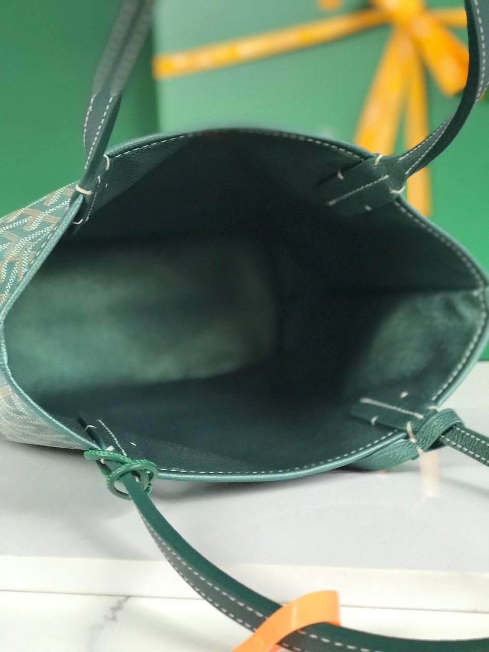 Goyard Anjou Mini Bag 20Cm Green Canvas Chevroches Calfskin view 9
