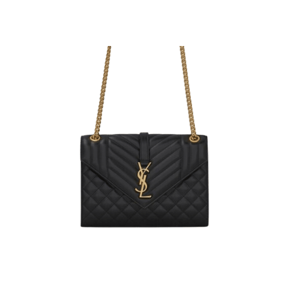 Saint Laurent Envelope Medium Chain Bag In Supple Matelasse Leather Black Gold 24Cm view 2