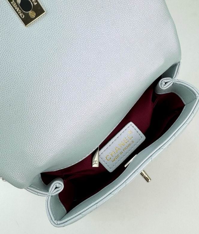 Chanel Coco Classic Flap Bag 24cm/9.4in Caviar Leather Silver Hardware – Light Blue view 9