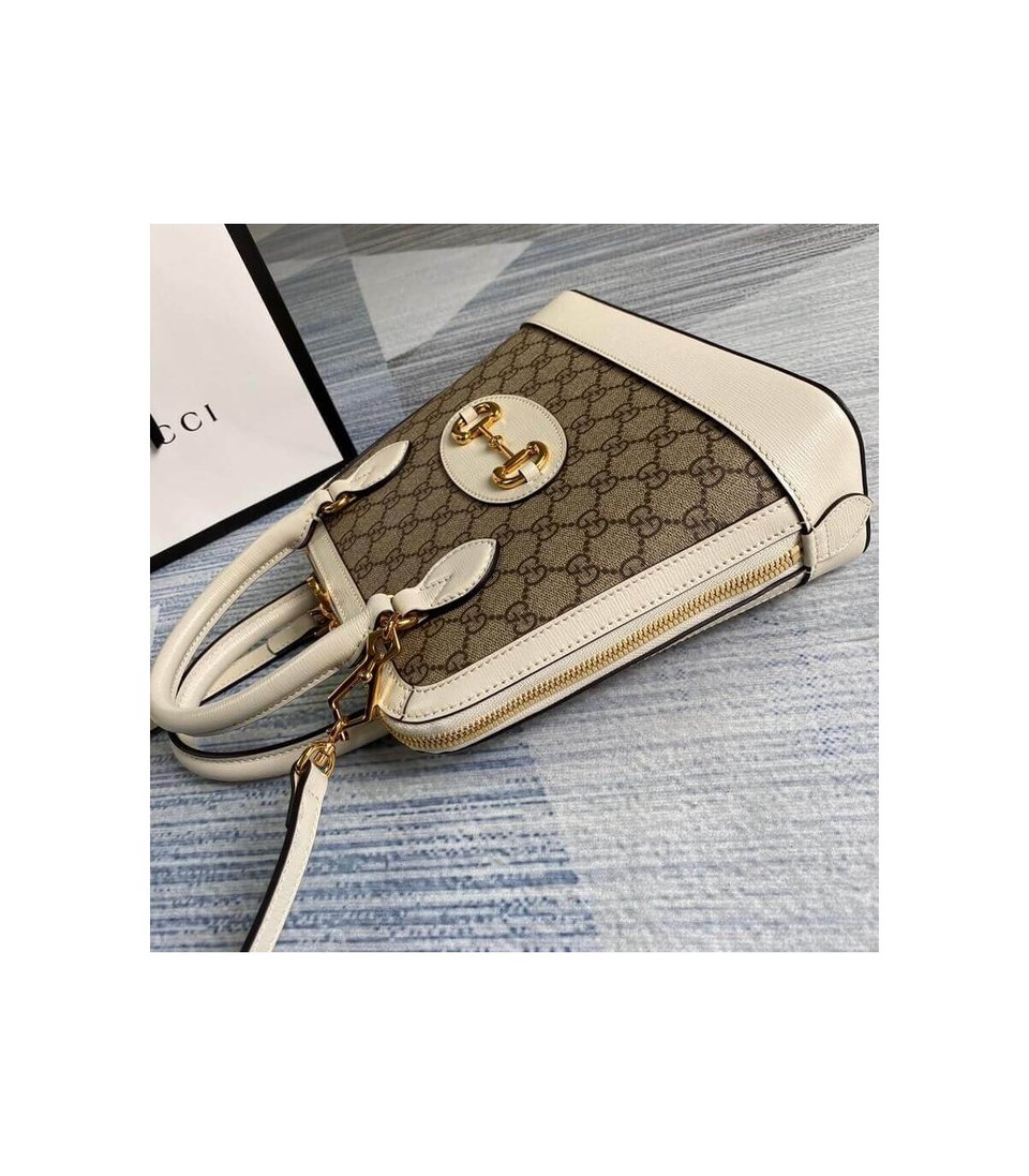 Gucci 1955 Horsebit mall Top Handle Bag In White GG Supreme Canvas 25cm view 5