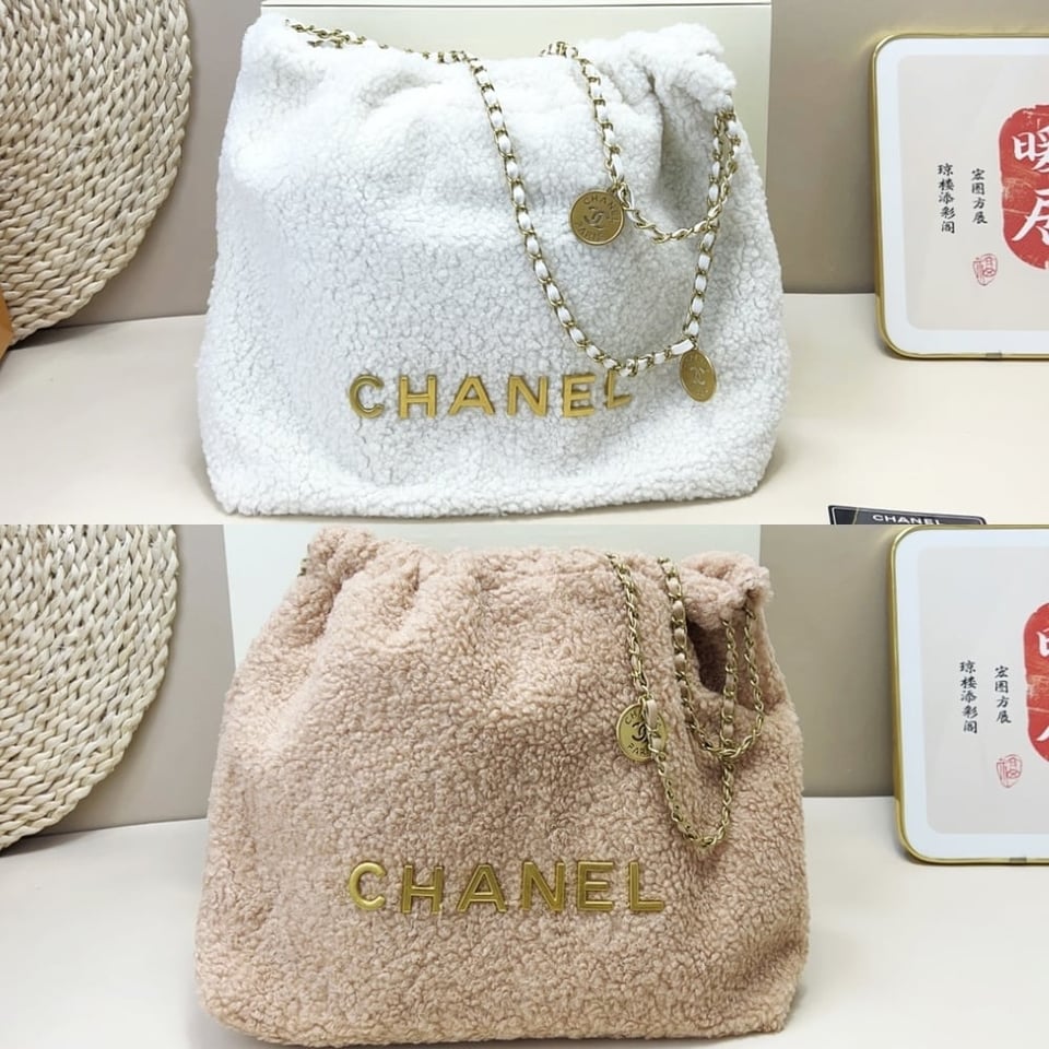 Chanel 22 Mini Handbag Shearling &amp;Amp; Gold Tone Metal White 20Cm/7.9in view 5