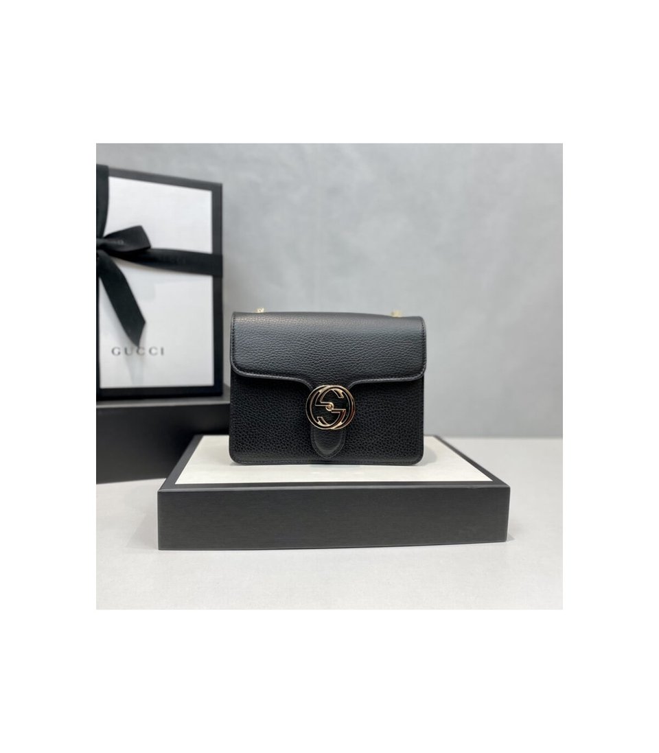 Gucci Interlocking G Chain Crossbody Black Leather 25cm view 10