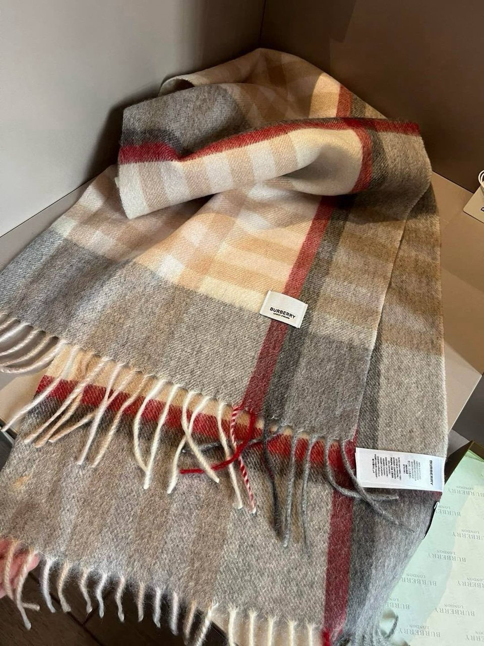 Burberry Cashmere Scarf Beige Stripe For Women 180cm view 5