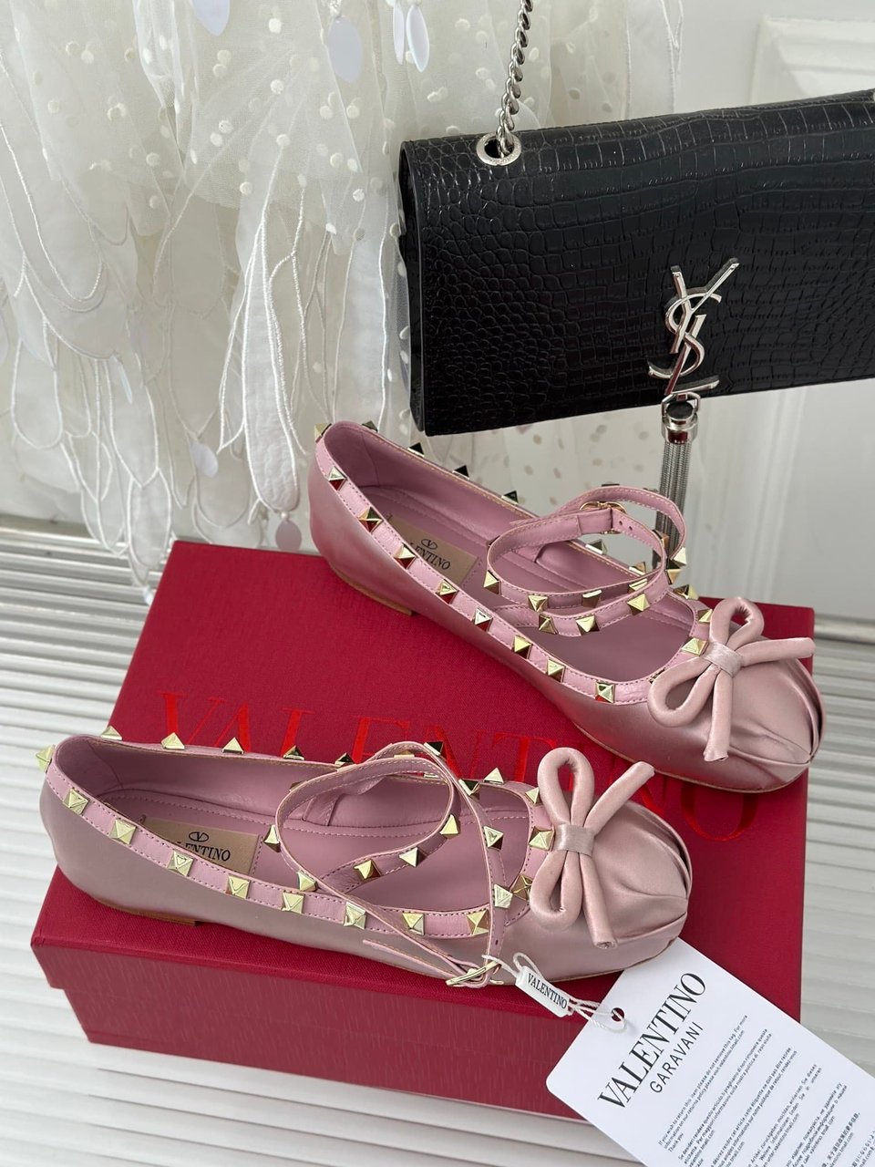Valentino Garavani Rockstud Satin Ballerina Water Lilac 3W2S0Hb6Swh 6E0 view 9