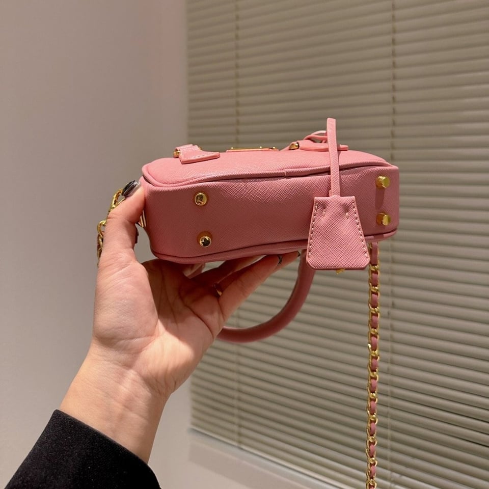 Prada Saffiano Lux Signature Mini Bauletto Bag Pink 19Cm view 7