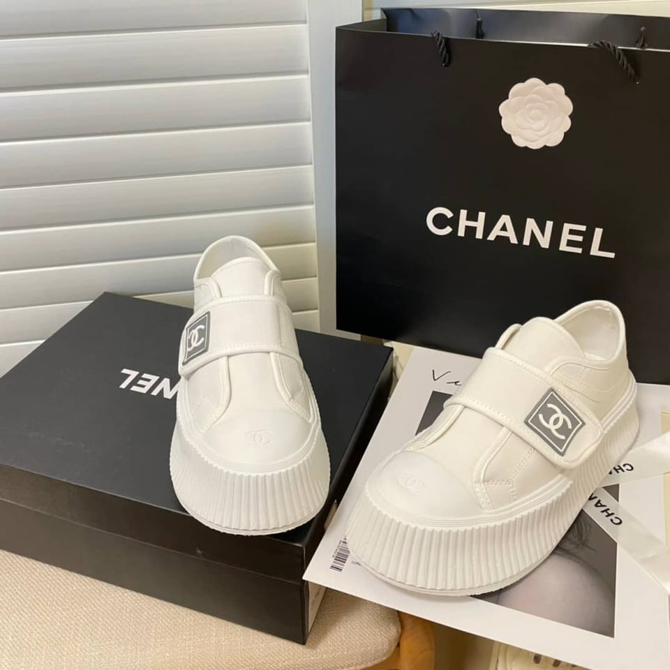 Chanel Cc Cap Toe Slipon Sneaker All White view 6