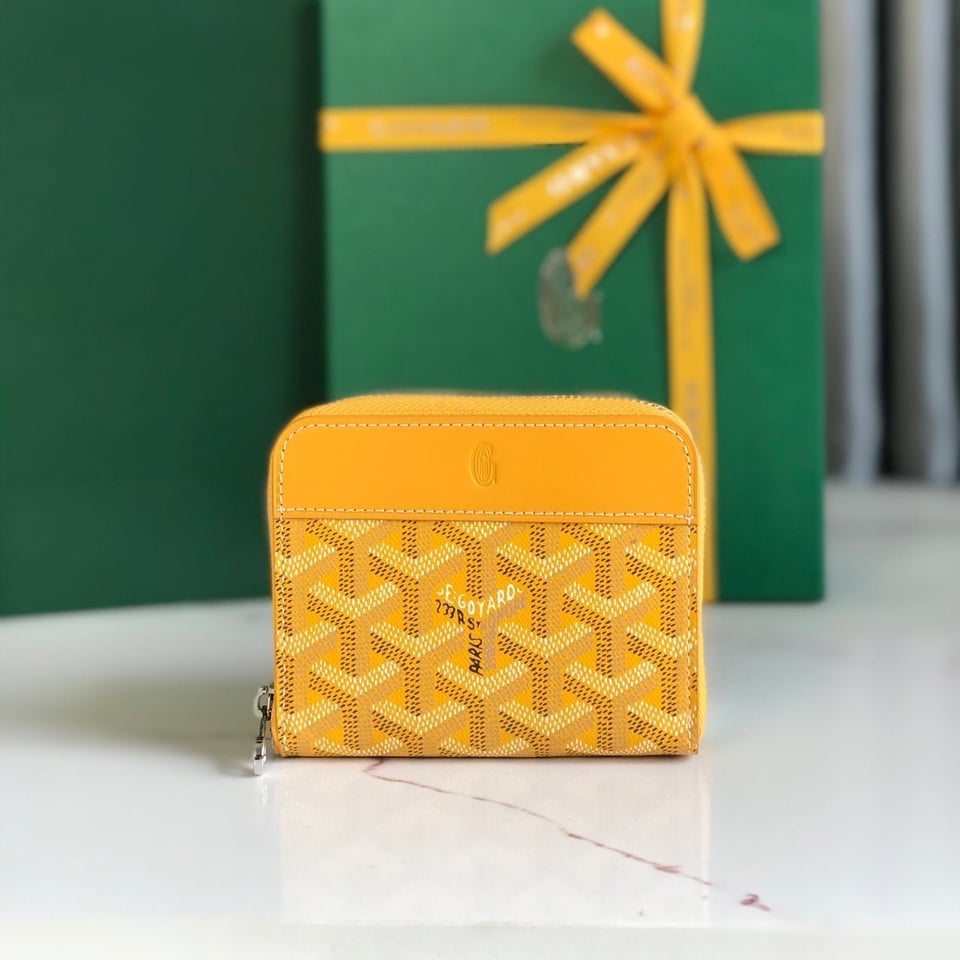Goyard Matignon Mini Wallet 11cm Yellow Goyardine Canvas And Calfskin view 2