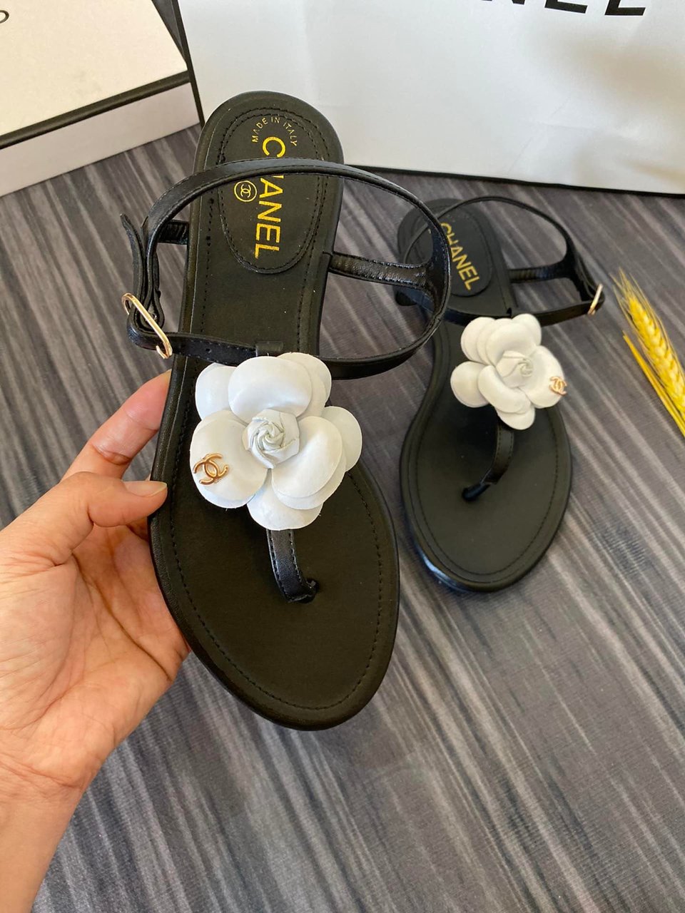 Chanel Jelly White Rubber Camellia Cc Logo Sandals Black view 5
