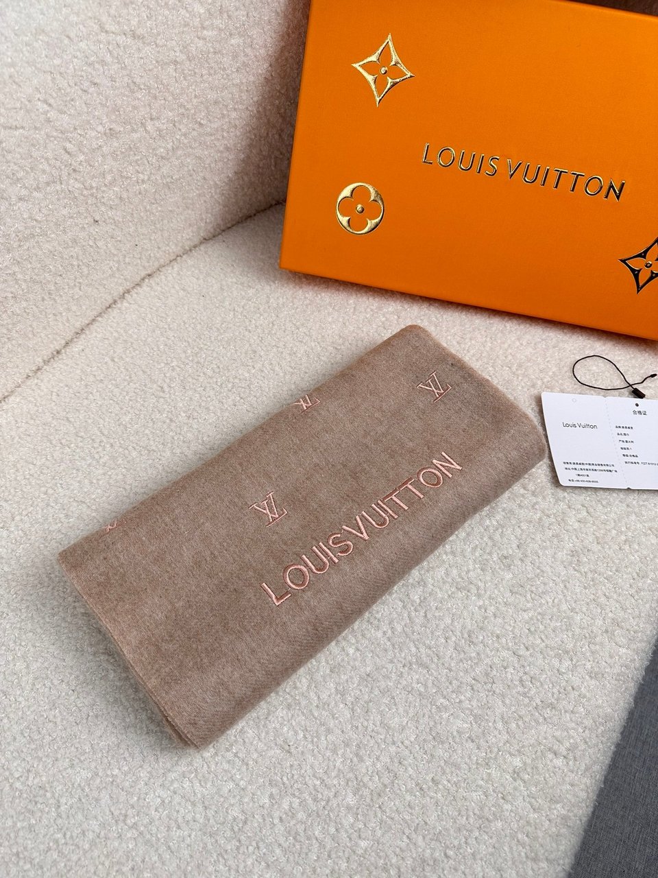 Louis Vuitton Monogram Cashmere Scarf Beige-Pink For Women 180cm view 5