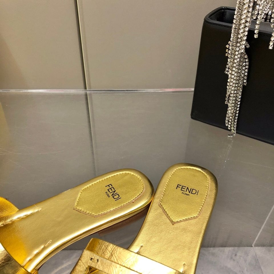 Fendi Baguette Gold Nappa Leather Slides 8R8136Ai16F0Xv6 view 8