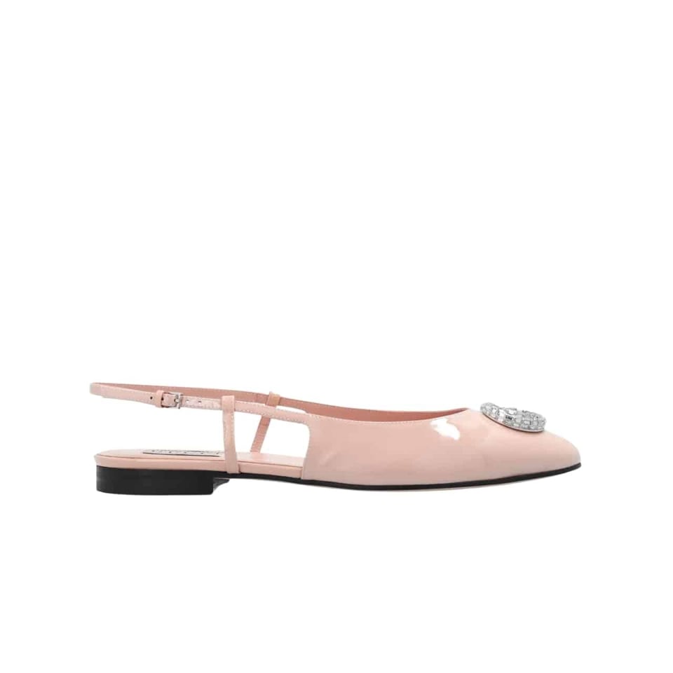 Gucci Logo Embellished Slingback Flats Light Pink view 2