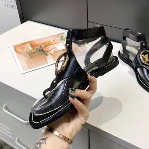 Louis Vuitton Leather Sandals Black view 7