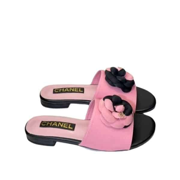 Chanel Camellia Slides Pink Black view 2