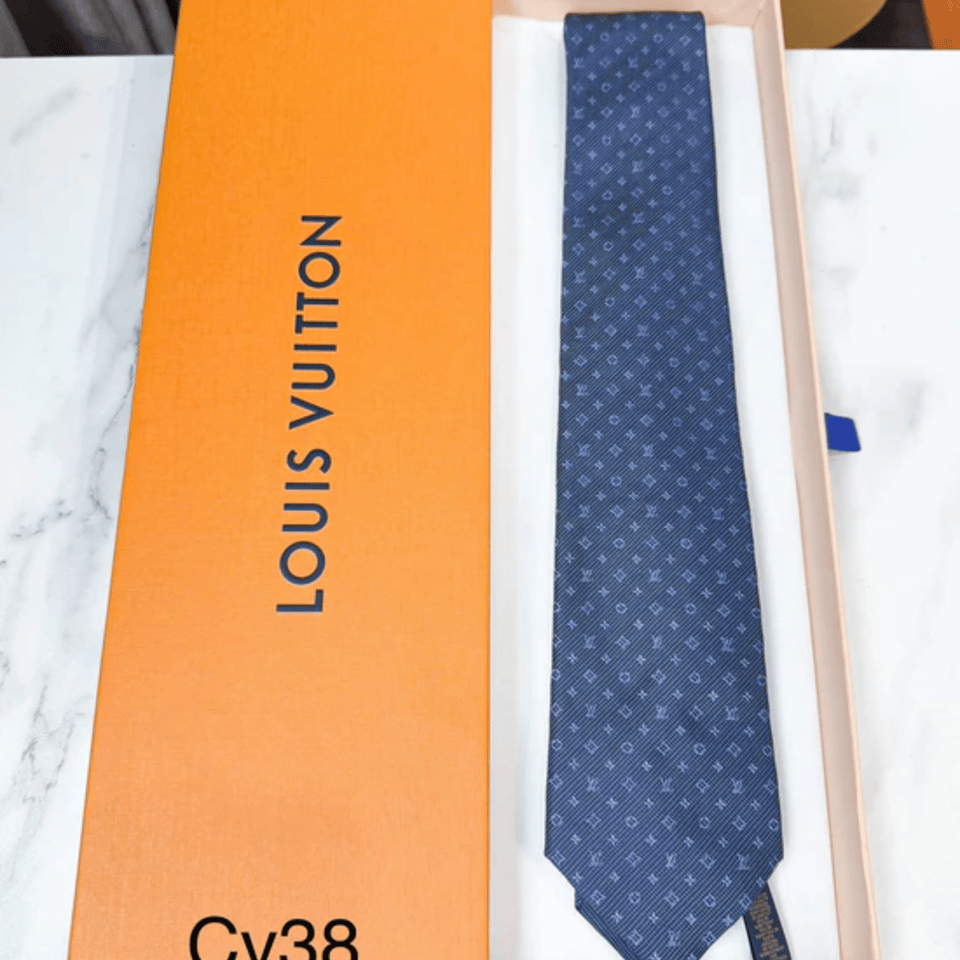 Louis Vuitton Classic Monogram Navy Canvas Tie For Men view 4