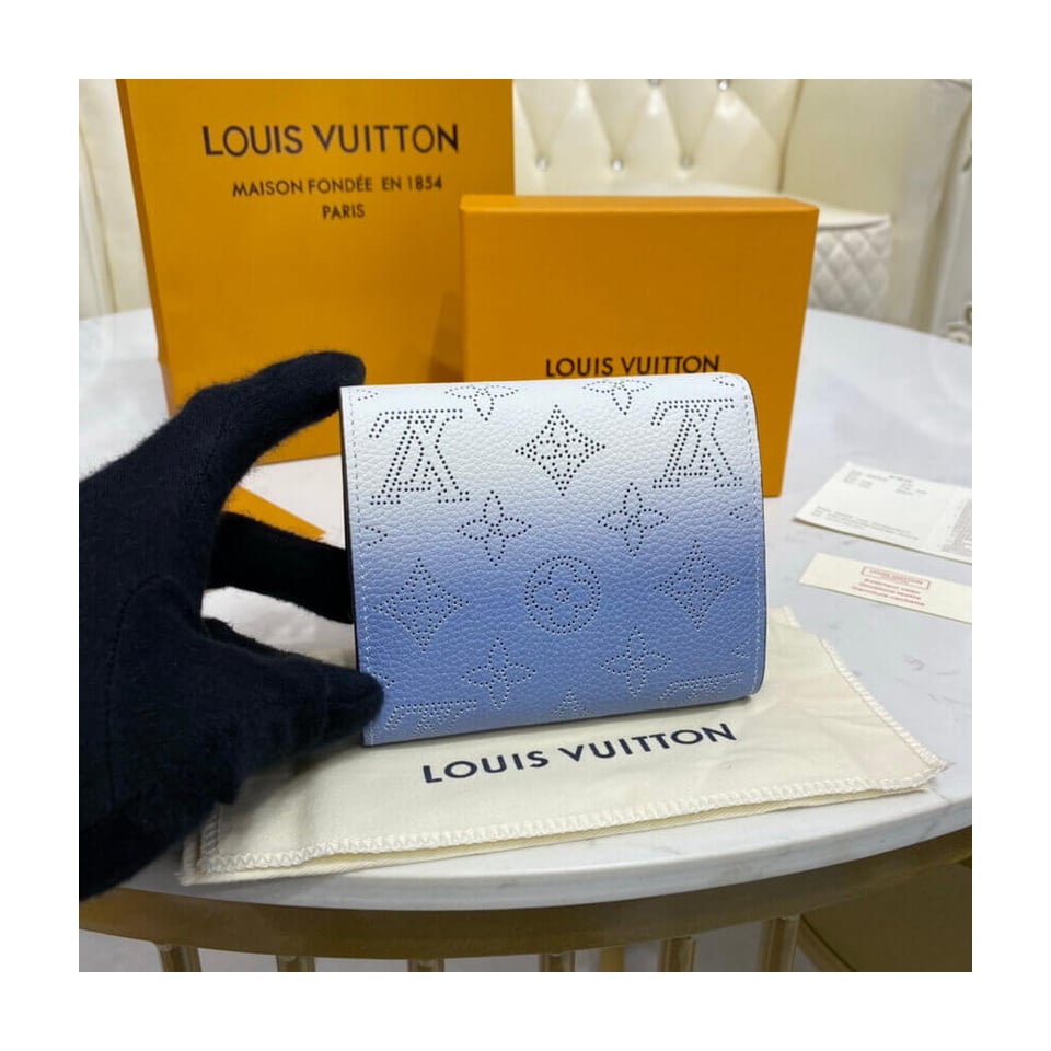 Louis Vuitton Iris Compact Wallet in Blue Gradient Mahina Perforated Leather view 3