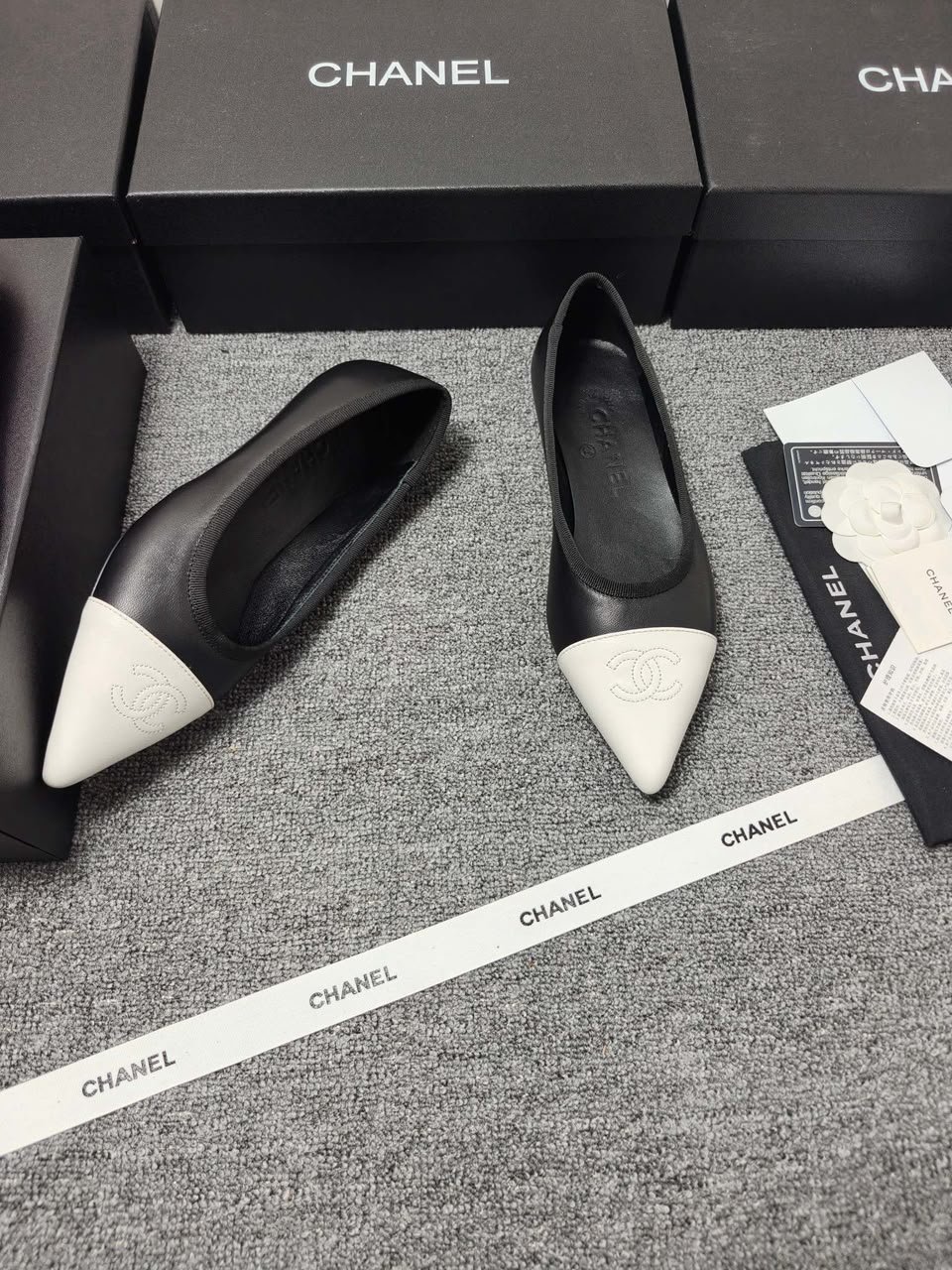 Chanel Pointed-Toe Ballerinas Black Lambskin view 11