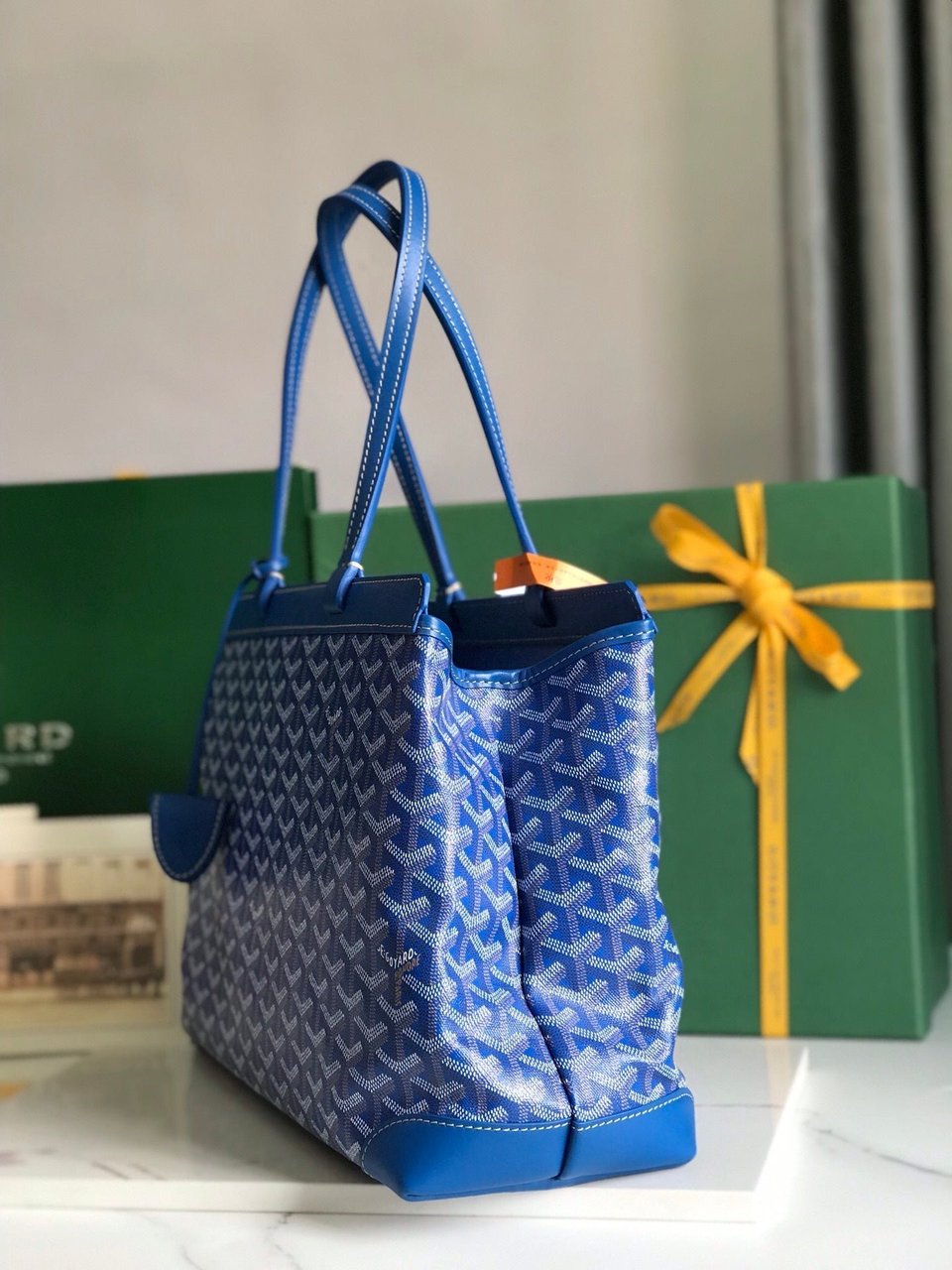 Goyard Bellechasse Biaude Pm Bag 36 Cm Blue Goyardine Canvas And Calfskin Trim view 4