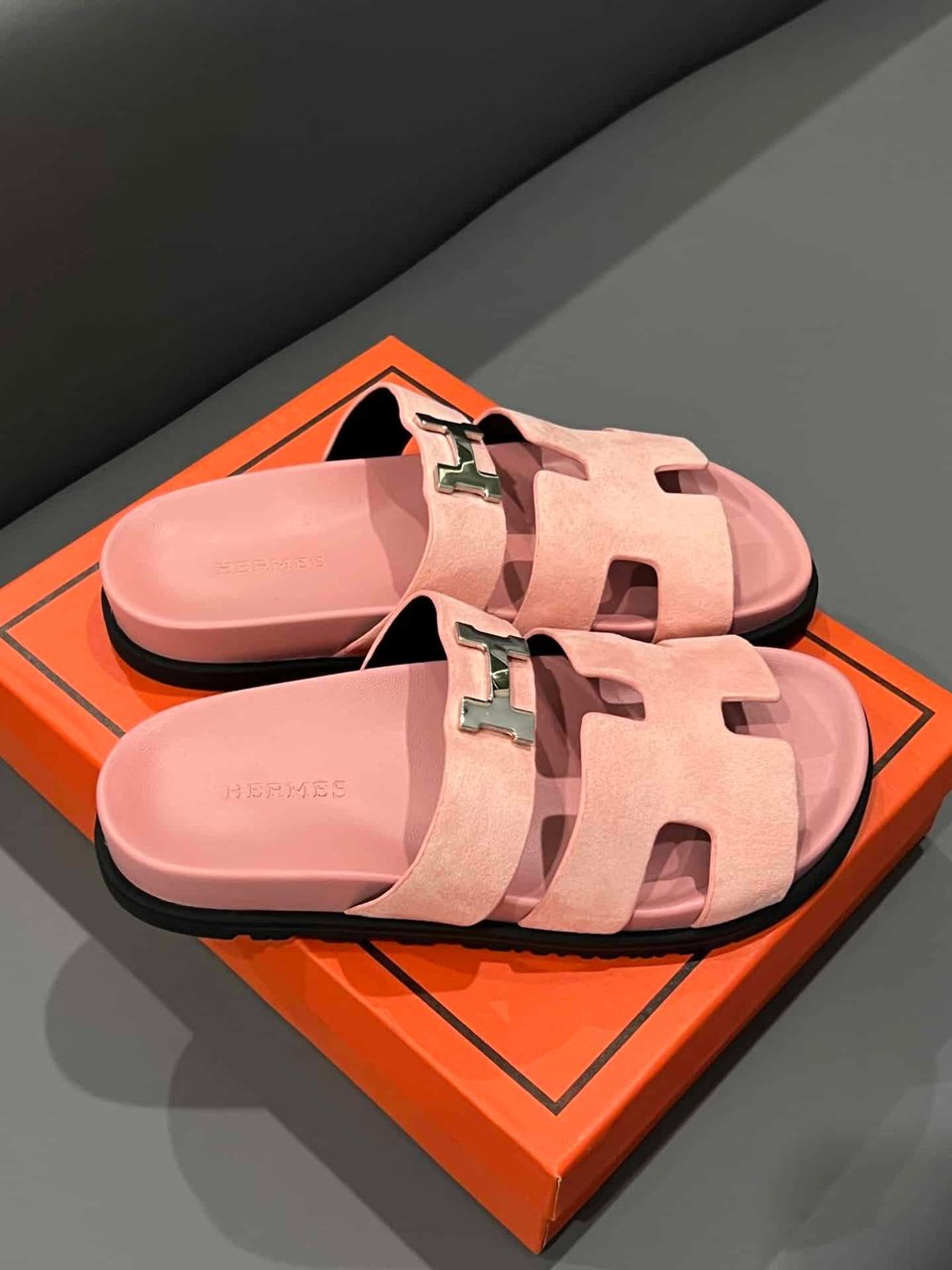 Hermes Chypre Sandal H Logo Silver Hardware Pink view 8