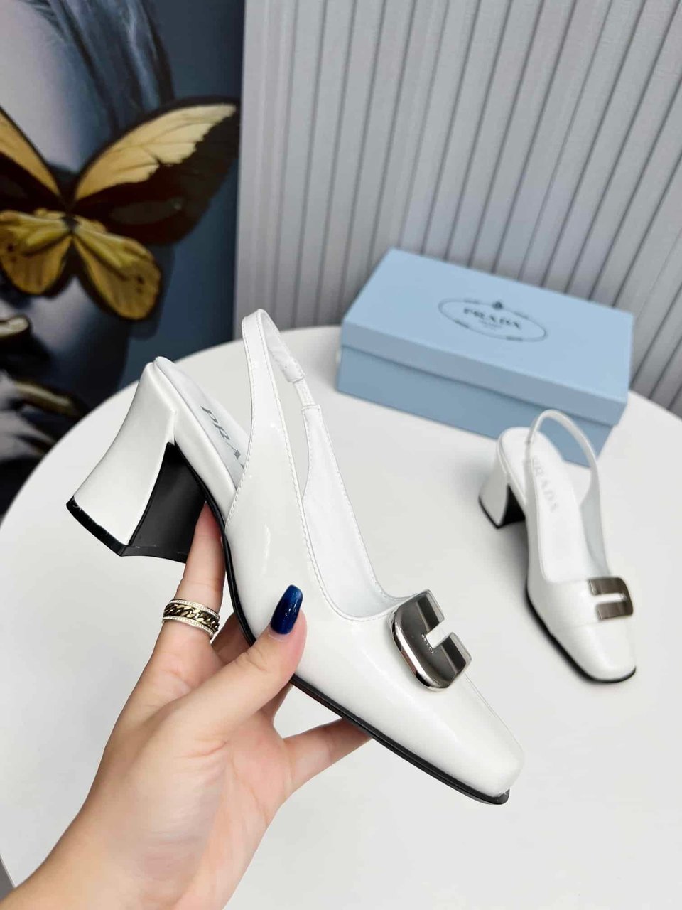 Prada Leather Slingback Pumps White view 6