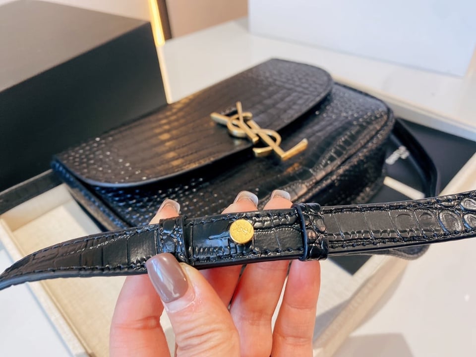 Saint Laurent Kaia Medidum Embossed Leather Black Gold Bag 23Cm view 4