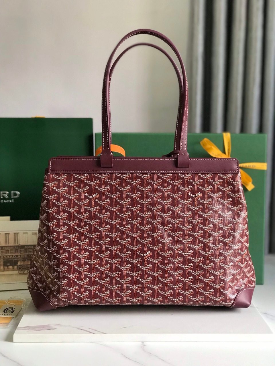 Goyard Bellechasse Biaude Pm Bag 36cm Wine Red Goyardine Canvas And Calfskin Trim view 6