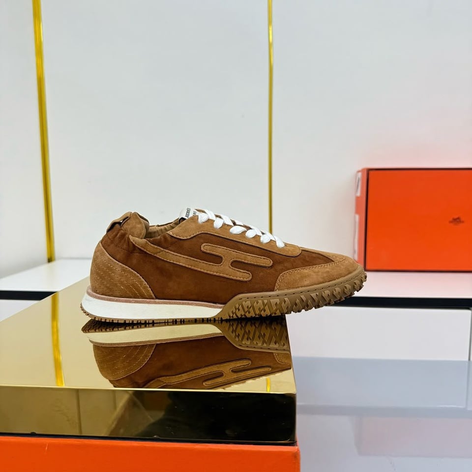 Hermes Jet Sneakers Brun Amourette / Miel Color Goatskin H242925ZHWT410 view 5