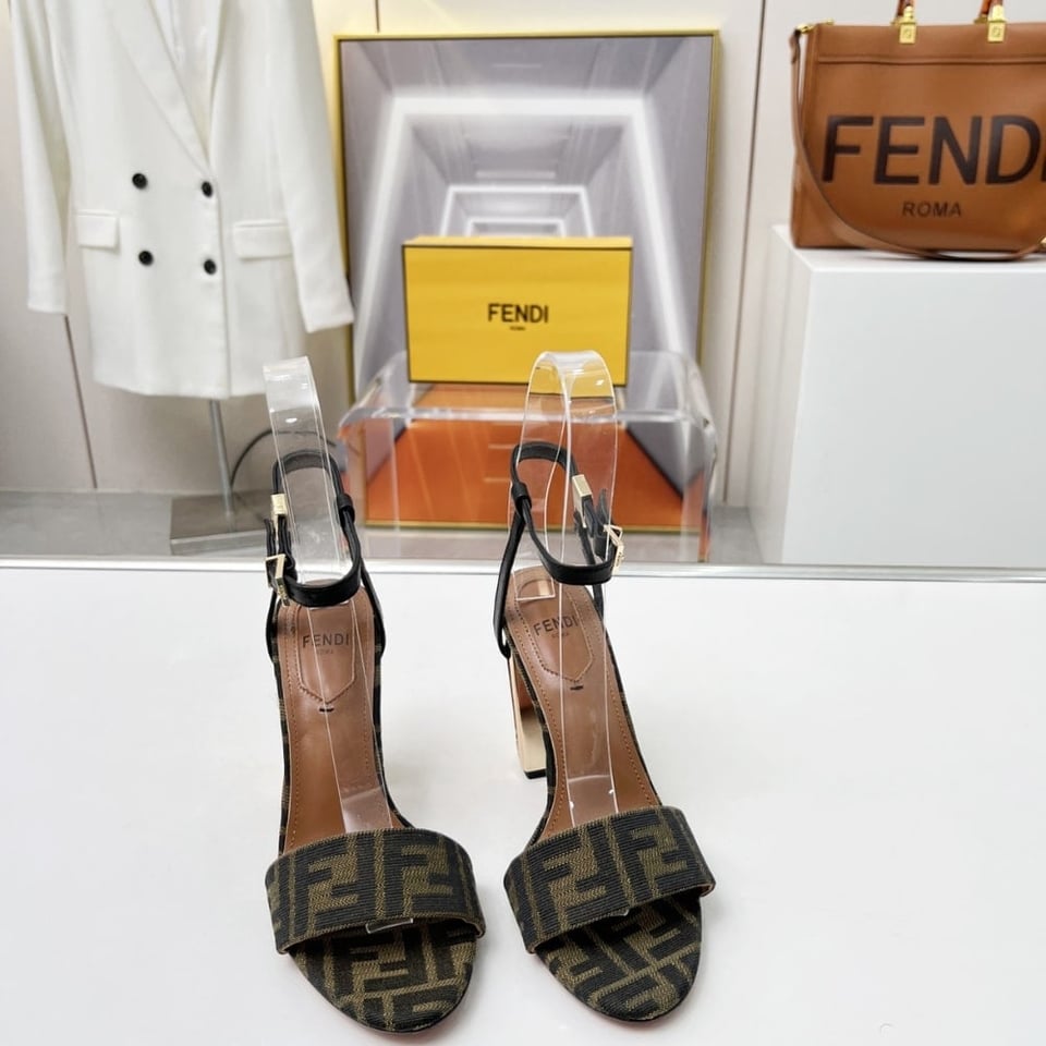 Fendi Delfina Ff Jacquard Medium Heeled Sandals Brown 8X8663Ajzff1D1C view 5