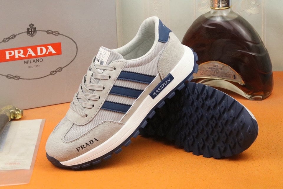 Prada Men?S Sneakers Suede With Stripe Blue view 7