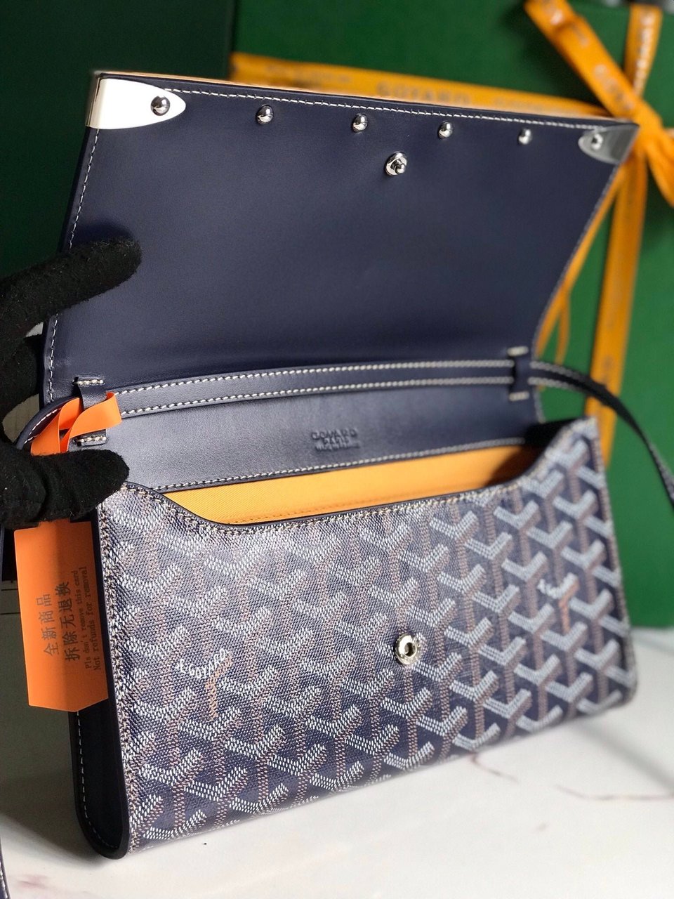 Goyard Monte-Carlo Pm Clutch 25 Cm Navy Blue Goyardine Canvas view 6