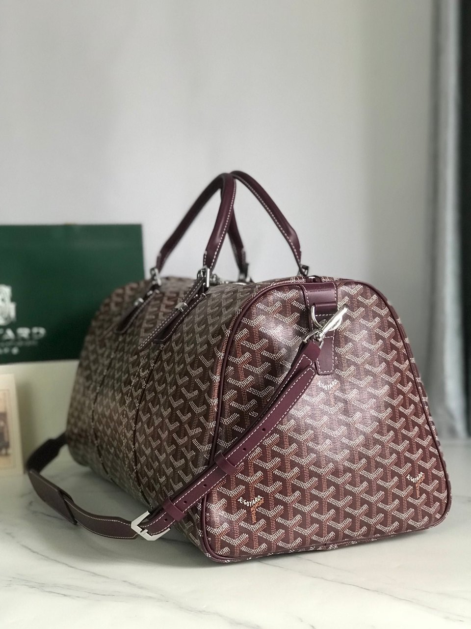 Goyard Boston 50 Bag Cm Wine Red Goyardine Canvas And Calfskin Trim view 8