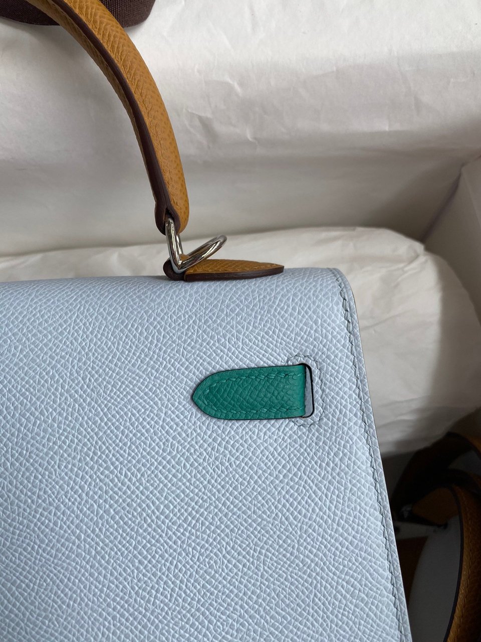 Hermes Kelly 25 Bag In Turquoise Epsom Leather For Women 25cm/10in view 6