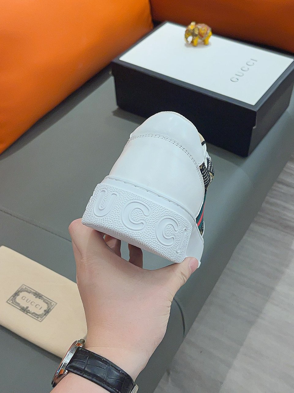 Gucci Screener Gg High Top Sneaker In White And Black view 7