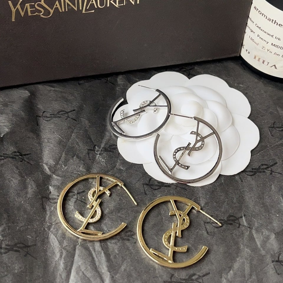 Saint Laurent Ysl Hoop Earrings With Crystal Gold view 5