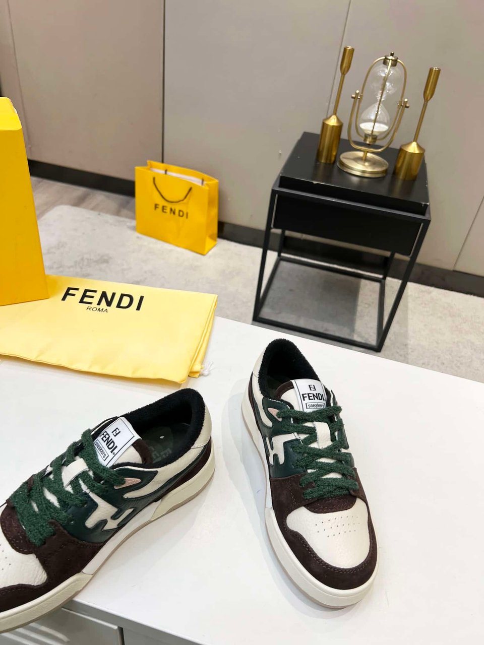 Fendi Match Low Tops Suede Black Green Shoelace view 6