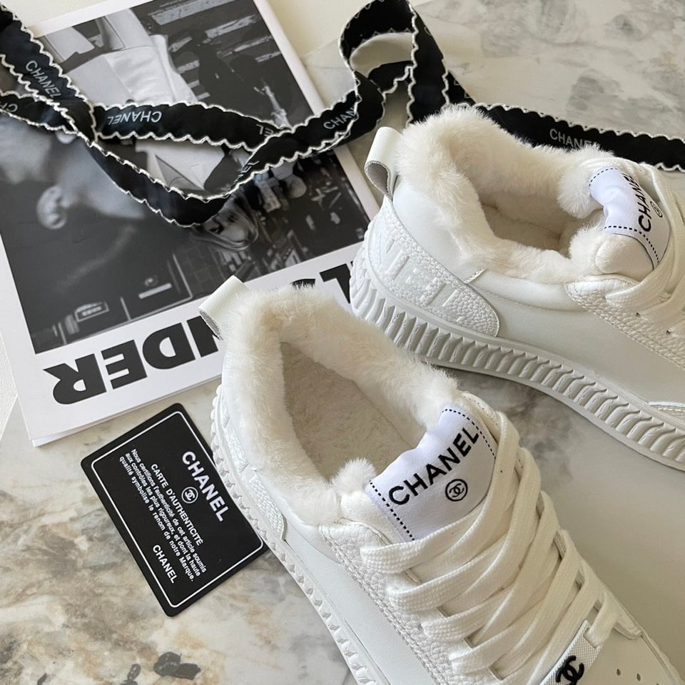 Chanel Winter Fur Sneakers White view 6