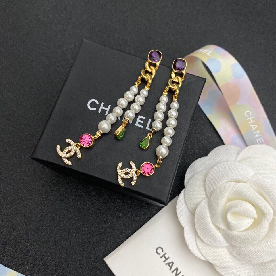 Chanel Cc Strass Drop Earrings view 2
