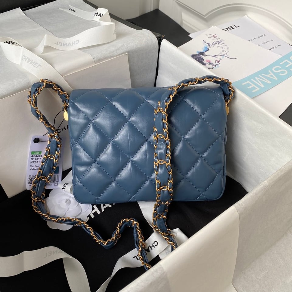 Chanel 23K 13,5Cm Steel Blue Calfskin Gold Hardware view 8
