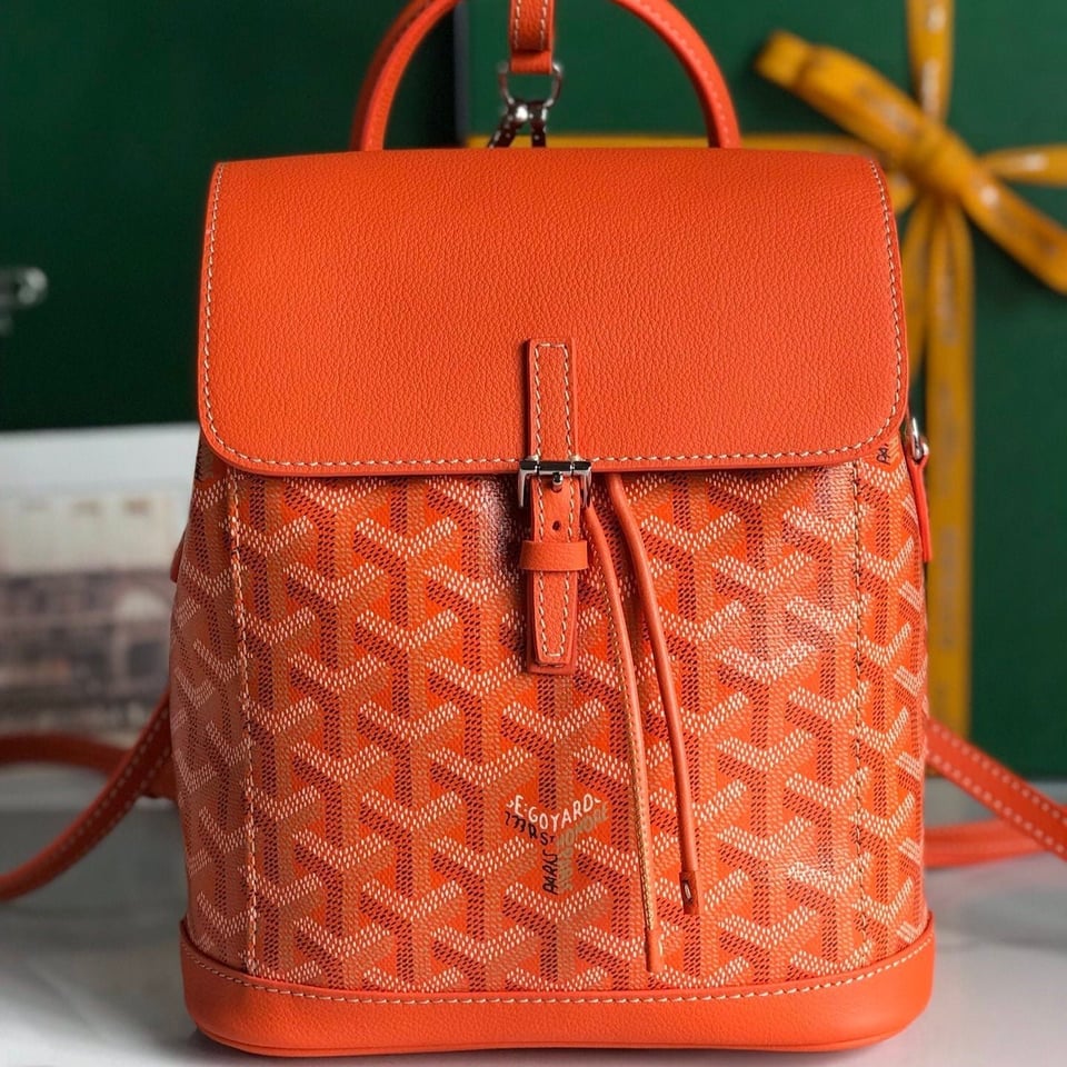 Goyard Alpin Mini Backpack 21 Cm Orange Lambskin And Goyardine Canvas view 3