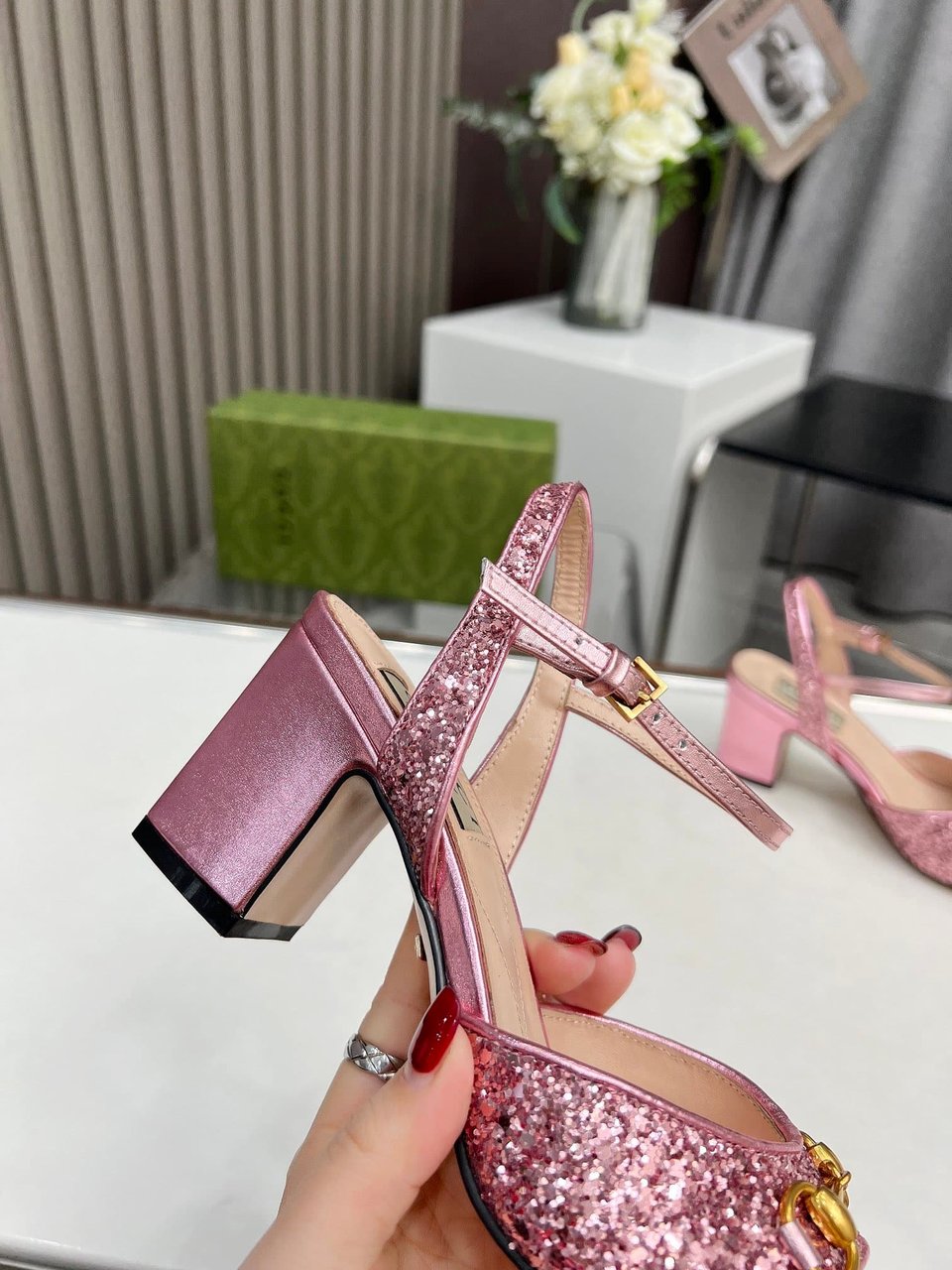 Gucci Horsebit Sandal ?Metallic Pink 771697 Ksp20 5560 view 3