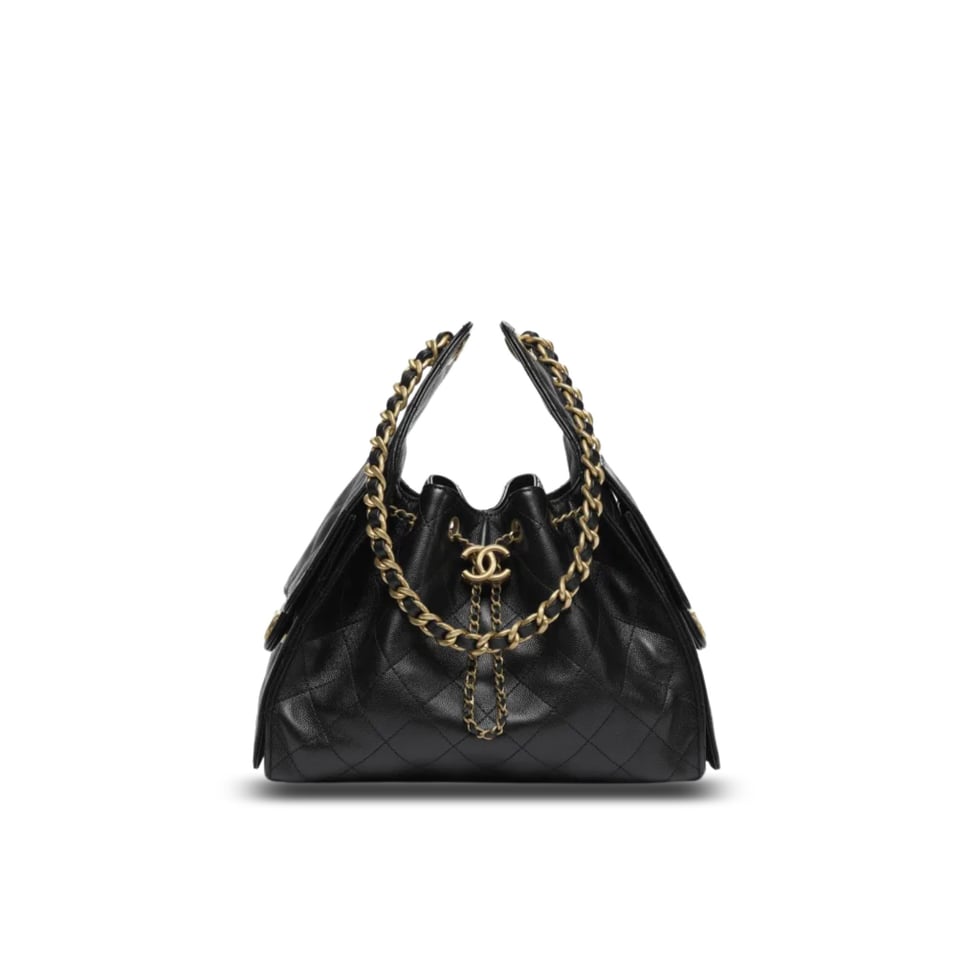Chanel crossbody bag 25 Small Handbag Grained Calfskin &amp; Gold-Tone Metal Black 30cm/11.8in