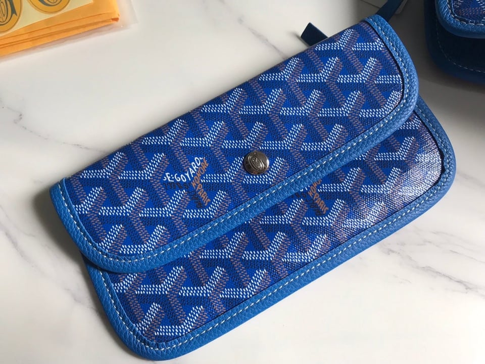Goyard Hardy Pm Bag 40 Cm Sky Blue Goyardine Canvas And Taurillon Leather Trim view 4