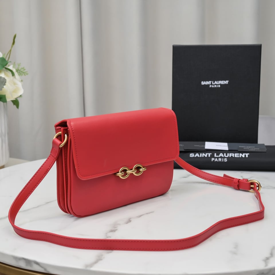 Saint Laurent Le Maillon Satchel In Smooth Leather Red view 9