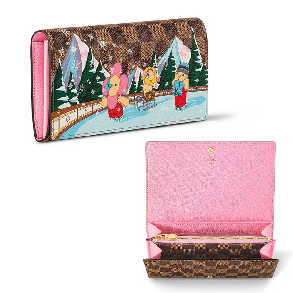 Louis Vuitton Vivienne Sailing Damier Ebene Sarah Wallet Pink