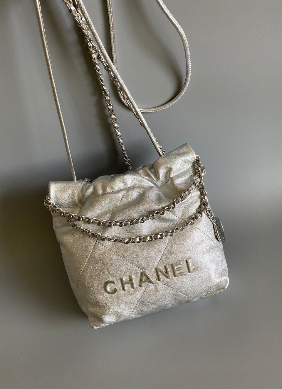 Chanel Hobo Mini 20Cm Silver Lambskin view 8