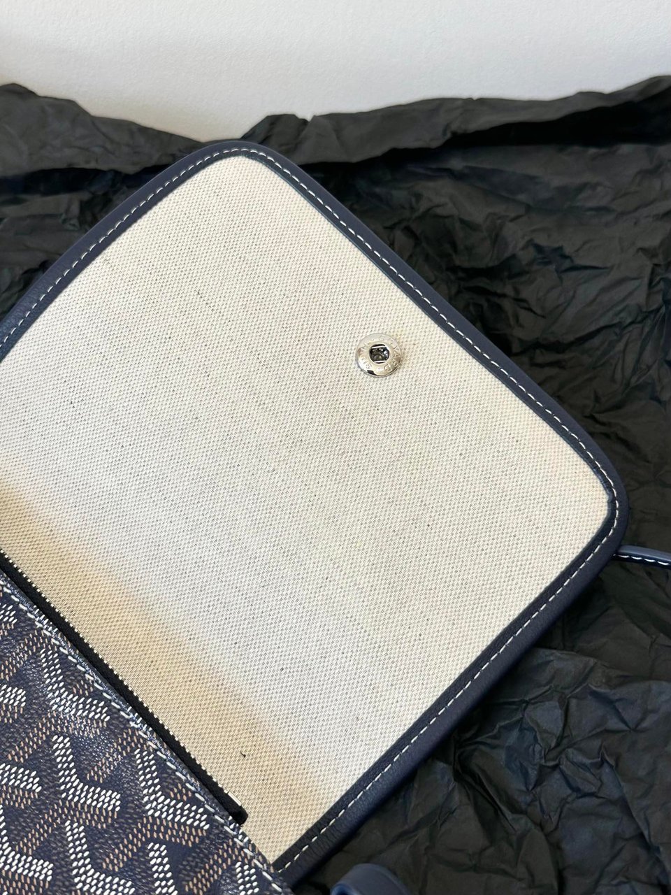 Goyard Plumet Pocket Wallet 20cm Navy Blue Goyardine Canvas And Lambskin Trim view 10