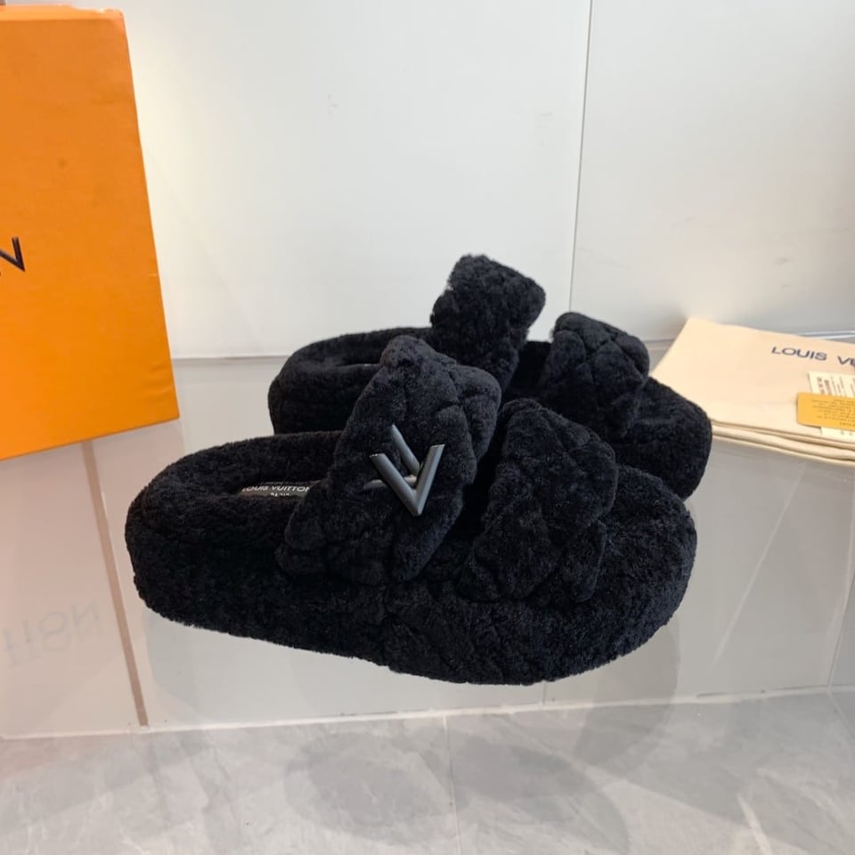 Louis Vuitton Lv Sunset Platform Comfort Mule Shearling Black 1Actv0 view 3