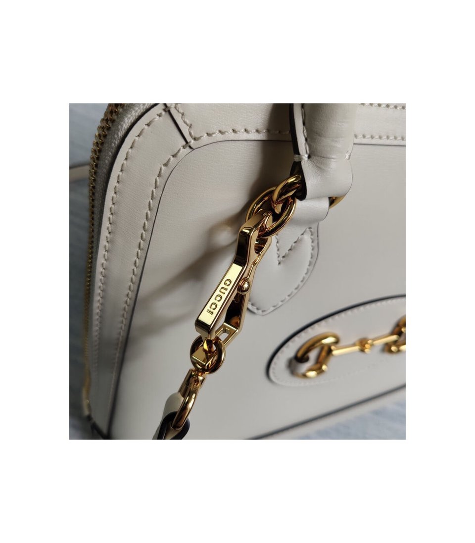 Gucci Horsebit 1955 Small Top Handle Bag in White Leather view 9
