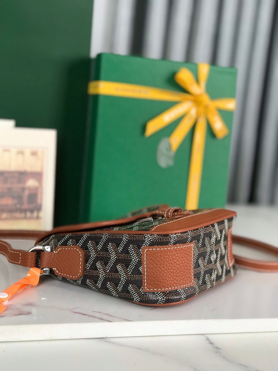 Goyard Grand Bleu 16 Cm Black Goyardine Canvas And Tan Lambskin view 7